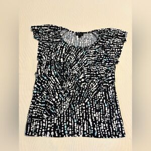 AB Studio Short Flutter Sleeve Print With
 Ruffles Top